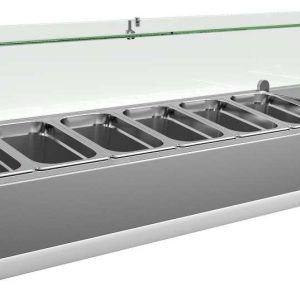 Vitrina 6 cubetas GN1/4 con Cúpula de Vídrio de 1400 x335 x440h mm PEKIN VRX1400330FG