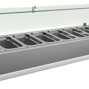 Vitrina 7 cubetas GN1/4 con Cúpula de Vídrio de 1500 x335 x440h mm PEKIN VRX1500330FG