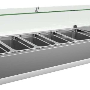 Vitrina 4 cubetas GN1/3 + 1 cubeta GN1/2 con Cúpula de Vídrio de 1400 x395 x440h mm PEKIN VRX1400380FG