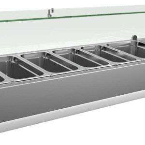 Vitrina 5 cubetas GN1/3 + 1 cubeta GN1/2 con Cúpula de Vídrio de 1500 x395 x440h mm PEKIN VRX1500380FG