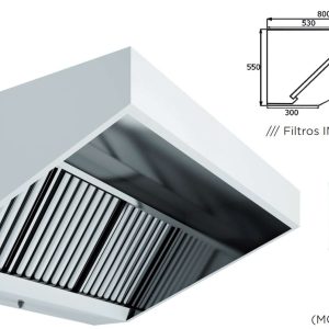Campana Mural Snack Techo Bajo Elevado Fondo 800 CON TURBINA de 1500x800x550h mm AVEIRO A15080CMBT
