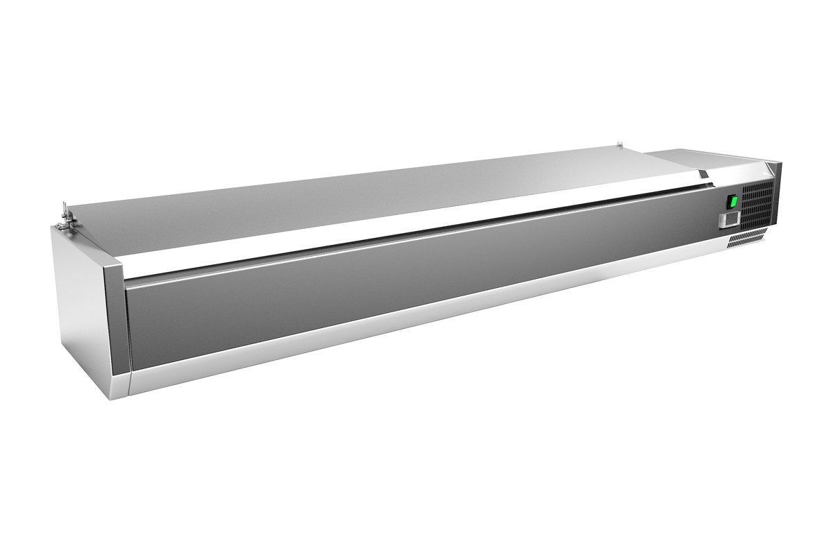 Vitrina 8 cubetas GN1/4 con TAPA de 1800 x335 x270h mm PEKIN VRX1800330SL